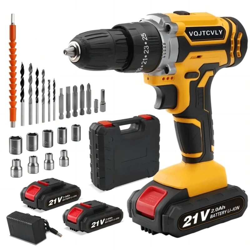 21V Cordless Drill Set With 2 2Ah Battery