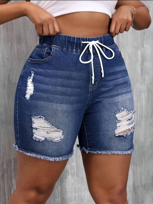 Shop Sales Ja Plus Size Denim Shorts With Drawstring Waist.