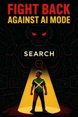 Digital illustration of content creators resisting AI Mode and Google Overviews, symbolizing the fight to reclaim traffic.