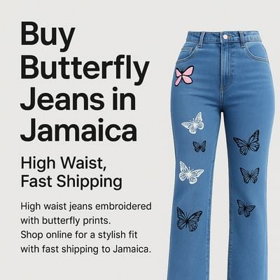 Buy Butterfly Print High Waist Distressed Jeans In Jamaica Fast. Sold by Shop Sales Ja