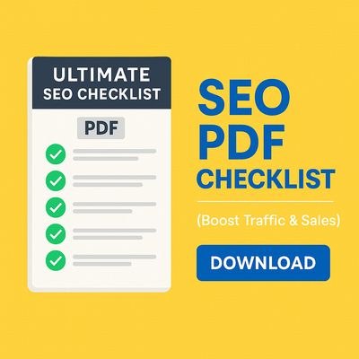Ultimate SEO PDF Checklist 2025 cover design with download button. Optimized for traffic, rankings, and sales. Shop Sales Ja.