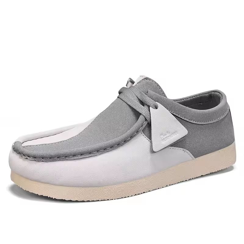 Grey Men’s suede slip-on loafers in neutral color – breathable, casual shoes for Jamaican men, moc-toe design