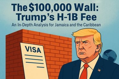 Illustration Of Trump's Annual "$100,000 Wall" H-1B Visa Fee Analysis For Jamaica And The Caribbean. What You Should Know.