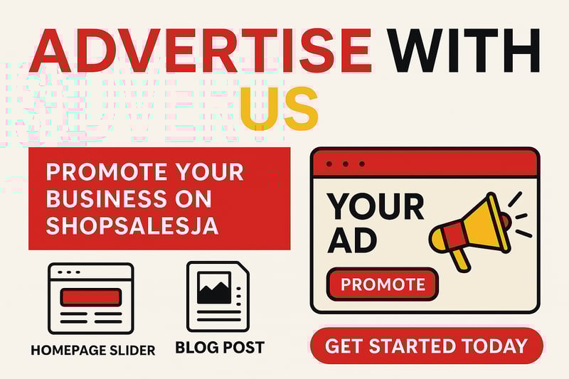 High Quality Image Of Shop Sales Ja Advertise With Us Banner. Promote your brand to real Jamaican buyers. From homepage sliders to sponsored blogs. See why Shop Sales Ja is where smart businesses advertise.